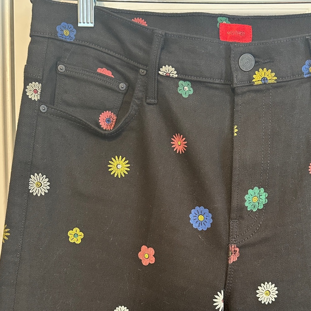 NWOT MOTHER Womens 33 Black High Rise The Insider Flood Fresh As A Daisy Jeans